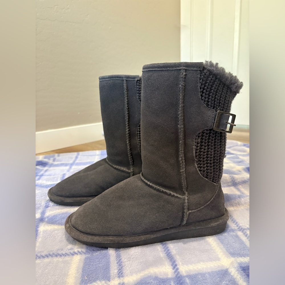 Bearpaw Grey Suede Leather with Knit Detail Boots
